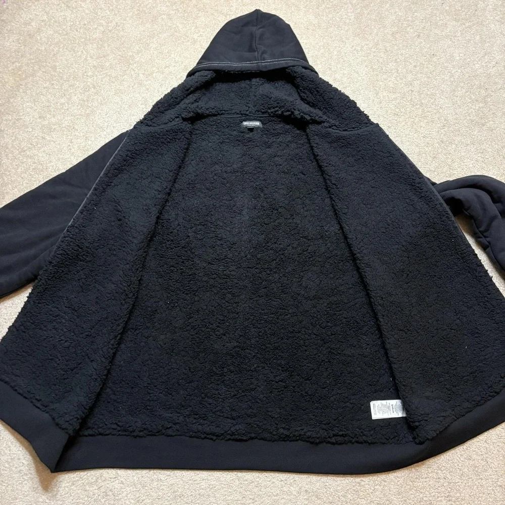 True Religion Hoodie Sweatshirt Mens 3XL Black Logo Seal Sherpa Full Zip Buddha